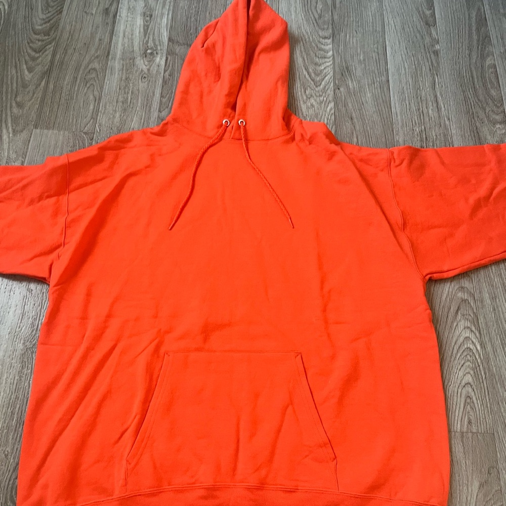 Hanes EcoSmart Hoodie Sweatshirt XL Bright Orange Pullover Kangaroo Pocket